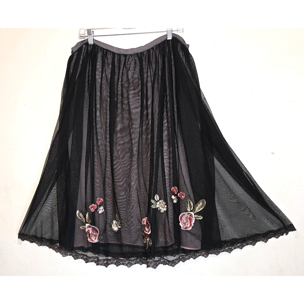 VTG Jessica Howard Embroidered Floral Skirt 18W Witchy Boho Black Pink Goth